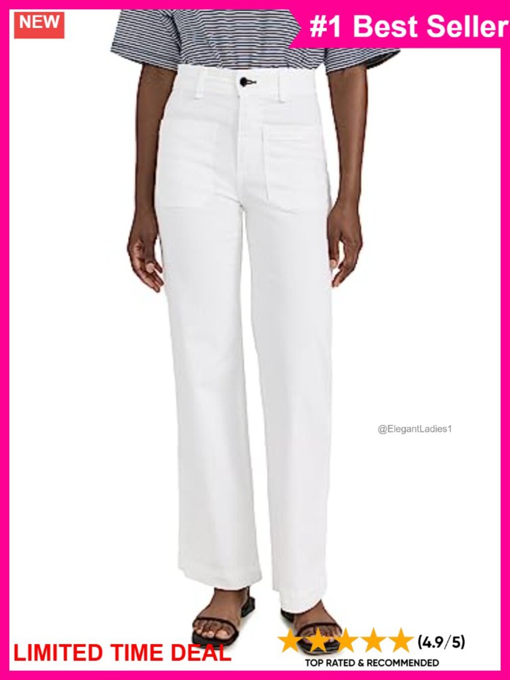 Women's Sailor High Rise Flare Twill Pants Full Length Button Zip Fly